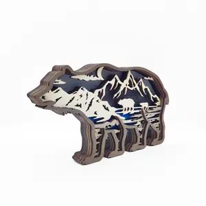 Calidad tallada multicapa ahueca hacia fuera el oso polar artesanías de madera decoración creativa del hogar para paredes incluye cajas de madera