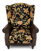 Fauteuil Chesterfield Vintage à dossier haut motif floral, une place, mobilier d'appoint en tissu et bois avec rembourrage en éponge pour villas et salons
