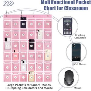 36 Pocket Hanging Organizer Pink <b>Wall</b> Door <b>Mount</b> Storage For Classroom Cell <b>Phone</b> Calculator Organizing - Product Image 4