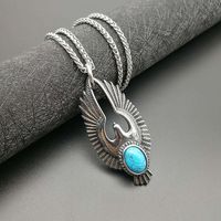 Collier pour homme MECYLIFE en acier inoxydable, pendentif turquoise bleu naturel, collier vintage avec aigle, bijoux animaliers