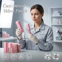 Boîte pliée plate personnalisée rose clair brillant en carton pour présentation de tubes de maquillage et produits pour les lèvres, prête à l'emploi