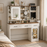 Table de maquillage vintage avec miroir LED, armoire à bijoux, tiroirs de rangement, bureau de maquillage pour chambre à coucher, dressing