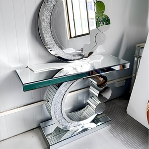 Consolle Moderna Minimalista con <span class=keywords><strong>Specchio</strong></span> a Stella e Luna, Design Divisorio per <span class=keywords><strong>Ingresso</strong></span>, Arredamento Soggiorno, Facile da Pulire, <span class=keywords><strong>Specchio</strong></span>+MDF - Product Image 1