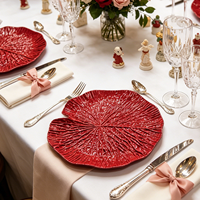 Plateau de service en plastique PP durable et réutilisable de 13 pouces, design feuille de lotus, moderne et de qualité supérieure, pour la maison et l'usage quotidien