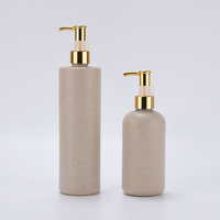Flacon pompe rond en plastique PET de luxe, blanc et noir, 250 ml, 300 ml, 500 ml, vide, pour après-shampoing, gel douche, shampoing pour animaux, avec pompe dorée