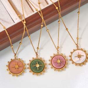 <span class=keywords><strong>Collier</strong></span> en acier inoxydable à étoile octogonale tendance, pendentif en pierre naturelle, <span class=keywords><strong>collier</strong></span> à perles multicolores pour femmes et filles - Product Image 1