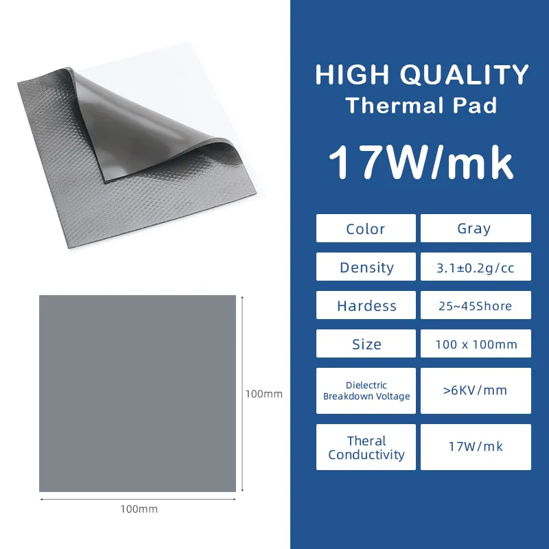 Troquelado 100X100X1Mm Goma de silicona Adhesivo de enfriamiento suave Almohadilla de silicona conductora térmica Gap para Led Cpu Laptop