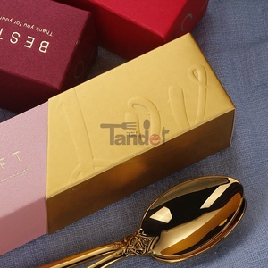 Vente en gros de couverts en acier inoxydable 18/8 pour la Saint-Valentin, cadeau de mariage, ensemble de cuillères à café suisses dorées pour couple avec boîte cadeau - Product Image 6