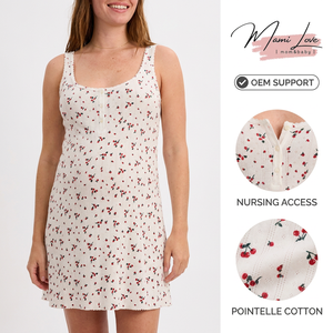 Chemise de nuit de <span class=keywords><strong>maternité</strong></span> personnalisée en pointelle, imprimé cerise, en coton respirant, pour <span class=keywords><strong>allaitement</strong></span>, OEM - Product Image 1