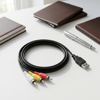 Kuyia Kabel Adaptor AV TV Komposit Video Audio Data USB-A Male ke 3 RCA Coaxial 5ft 1.5M Baru untuk Komputer