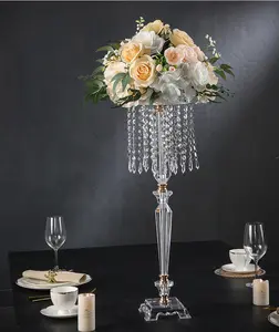 Support de fleurs en acrylique transparent F-FS0399 décorations de mariage fleurs présentoir Tables centres de table avec pendentifs en cristal