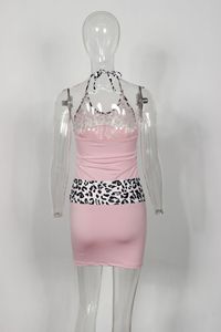 Ghy5956 báo in chắp vá dây ren-up Mini ăn mặc Phụ nữ sexy v-cổ backless Ruched cơ thể định hình váy - Product Image 6