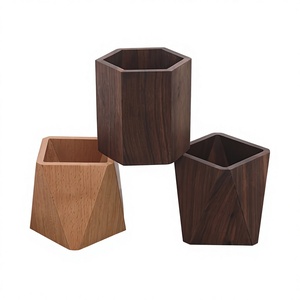 Porte-stylos en bois à double niveau fait main et organiseur de bureau pour le bureau, l'école et la maison - Rangement écologique - Product Image 1