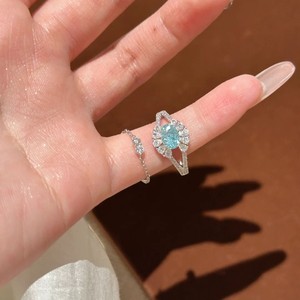 Angel Eye Open Ring Flower Shape Pave Setting Light Blue Diamond Women's Engagement Jewelry Shenzhen Origin - Product Image 1