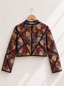 Handmade Winter Short Autumn Vintage <b>Kantha</b> Cropped Reversible Cotton Shell <b>Jacket</b> 4-5 Layer <b>Kantha</b> Fabric Patchwork Detailing - Product Image 4