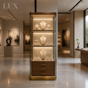 LUX High-End Floor Standing Jewelry Display Cases with LED Lighting and Wooden Drawers for Luxury Showroom Direct Manufacturer - Product Image 3