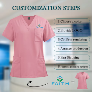 Ensemble de blouses médicales personnalisées deux pièces avec tenue médicale et blouses d'<span class=keywords><strong>infirmière</strong></span> pour infirmières pédiatriques en polyester bleu ciel avec OEM ODM - Product Image 5