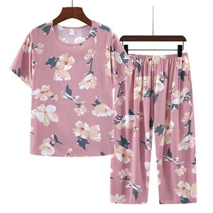 Pyjama d'été pour femmes mince à manches courtes ensemble deux pièces vêtements d'extérieur légers pour les vêtements de maison de mère d'âge moyen - Product Image 6