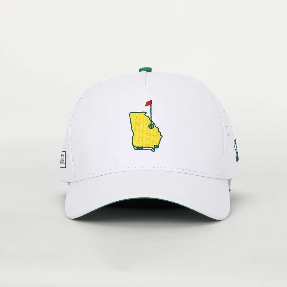 Custom Embroidery Logo 5 Panel Green Underbrim Running Sport Laser Cut Hole Gorras Dad Cap White Performance Golf Baseball Hat