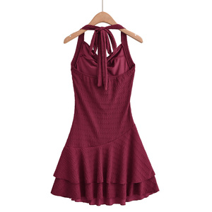 Vestido Mini Morado Estilo Boho con Volantes, Cintura Imperio, Transpirable, Cuello en V, Sin Mangas, Ajustado, Elegante, Informal, para Verano - Product Image 6