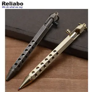 Pen Pen Pen Pen Solid Brass Gel Ink Pen Retro Hexagonal Bolt Action Writing Tool School Office Stationery Supplies