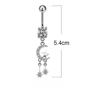 Anneau <span class=keywords><strong>de</strong></span> nombril à pendentif étoile <span class=keywords><strong>de</strong></span> lune tendance avec diamant CZ - Argent/or rose/or Bijoux <span class=keywords><strong>de</strong></span> corps pour femmes Piercing au nombril - Product Image 2