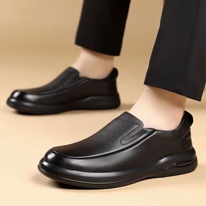 Nouvelles baskets en cuir de vachette respirantes pour hommes, chaussures plates de haute qualité pour le bureau, mocassins noirs à enfiler en cuir véritable, marque tendance - Product Image 2