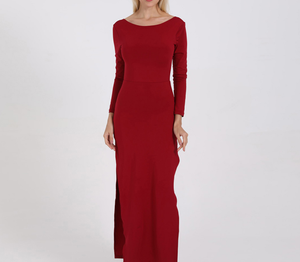 Abito Lungo <span class=keywords><strong>Sexy</strong></span> con Schiena Scoperta e Spacco, Maniche Lunghe, <span class=keywords><strong>Abbigliamento</strong></span> Femminile Autunno-Inverno, Stile Europeo e Americano - Product Image 3