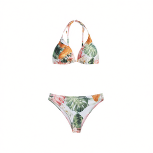 Costume da bagno bikini da donna HDJ con stampa tropicale, taglie 44 46 48 50 52, scollo all'americana, fantasia floreale, in maglia elasticizzata - Product Image 1