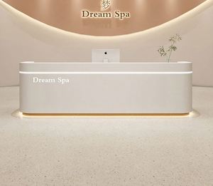Light Luxury Arc Bar Counter Solid Wood Beauty Salon Cashier Desk Company Reception Desk <b>Small</b> Shop Service Counter - Product Image 3