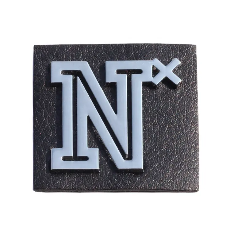 OEM cheap price square jeans pu label custom clothes embossed sewing chrome logo patches for jacket