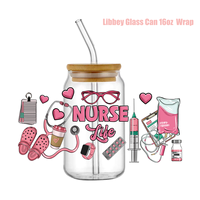 Nouvelles enveloppes UV DTF Nurse Life prêtes à l'emploi pour impression par transfert sur gobelets médicaux UV 16oz, design imprimé pour verres Libbey, personnalisables