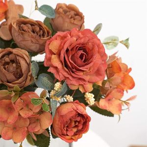Bouquet d'hortensias décoratifs, fausses fleurs de camélia pour la maison, la table du salon, fleurs artificielles, fausses pivoines, fleurs en soie - Product Image 2