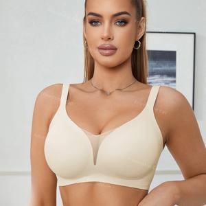 Sujetador sin costuras de encaje con cuello en V sin aros transfronterizo <span class=keywords><strong>especial</strong></span> tejido de punto cinturón suave transpirable ajustable <span class=keywords><strong>BH</strong></span> - Product Image 4