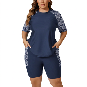 Fashion <b>Women's</b> Tankini Set With Two Piece Swimsuit Rash Drawstring Bathing Suits Training Surfing Set - Product Image 1