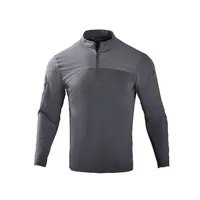 Chemise tactique à manches longues pour homme, col montant, demi-zip, design à empiècements sur les manches, respirante, séchage rapide, polyester, pour la randonnée et l'entraînement en extérieur