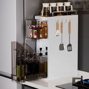 Organisateur d'épices de cuisine en plastique avec tiroir et crochets pour le rangement des bouteilles d'huile, <span class=keywords><strong>armoire</strong></span> - Product Image 4