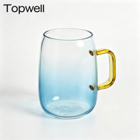 Tasse en verre borosilicate TOPWELL 300 ml avec poignée colorée et style peint par pulvérisation, résistante à la chaleur, compatible micro-ondes et lave-vaisselle