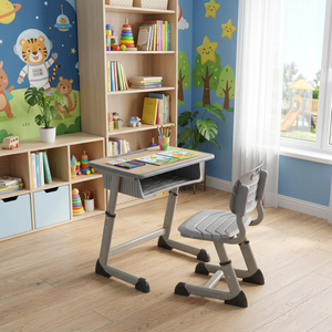Ensemble <span class=keywords><strong>de</strong></span> mobilier <span class=keywords><strong>scolaire</strong></span> personnalisé pour enfants, réglable en hauteur, comprenant un bureau et une chaise pour étudiants, vente en gros - Product Image 1