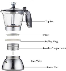 Cafetera Italiana de Vidrio de Borosilicato de Alta Calidad 2 en 1 con Válvula Única para 4 a 6 Tazas de Espresso o Café <span class=keywords><strong>Moka</strong></span> - Product Image 3