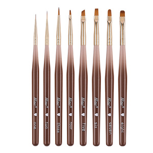 Pinceau plat pour nail art en gel UV, poils synthétiques, manche acrylique, pinceau liner à bords ondulés avec couvercle pour manucure - Product Image 1
