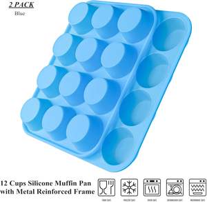 Moule à muffins en silicone sans BPA et compatible lave-vaisselle, 12 cavités, pour la préparation de muffins et de gâteaux - Product Image 3