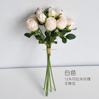 Bouquet de roses artificielles réalistes à 12 têtes, fleurs en soie roses, centre de table 68 cm, pour Noël, maison et bureau