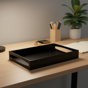 Leopold <b>Tray</b> Rectangular <b>Black</b> Decorative Serving <b>Tray</b> For Home Office Use - Product Image 3