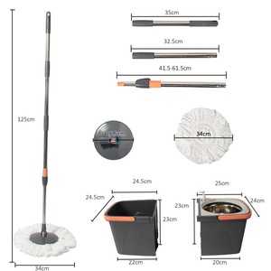 Ensemble serpillière et seau rotatif 360° en acier inoxydable, télescopique, portable, durable, pour <span class=keywords><strong>nettoyage</strong></span> sec/humide, facile à nettoyer - Product Image 4