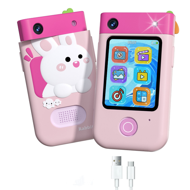Smart Kids' Phone Learning Toy Dual Camera Touch Screen with Educational Games & Alarm Clock USB Rechargeable Music Player