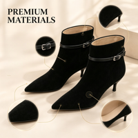 Bottines en daim sur mesure en gros, bout pointu, talon fin avec boucle, OEM ODM, couleur personnalisée, bottines courtes pour femmes
