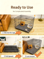 Cage pour chat en fer avec bouton, plateau en plastique, design pliable, fonction toilette, écologique, grande capacité, gain de place, maison d'intérieur pour chat de petite taille