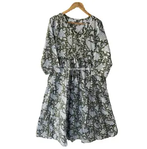 Top Quality Casual Wear Paisley Printed Long Maxi Cotton Dress Indian Women Dresses Available at Wholesale Price