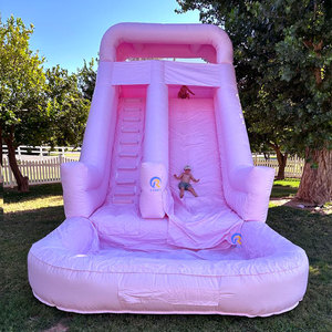 <span class=keywords><strong>Toboggan</strong></span> aquatique gonflable géant personnalisé en PVC, thème cygne, rose, avec piscine pour cour - Product Image 6